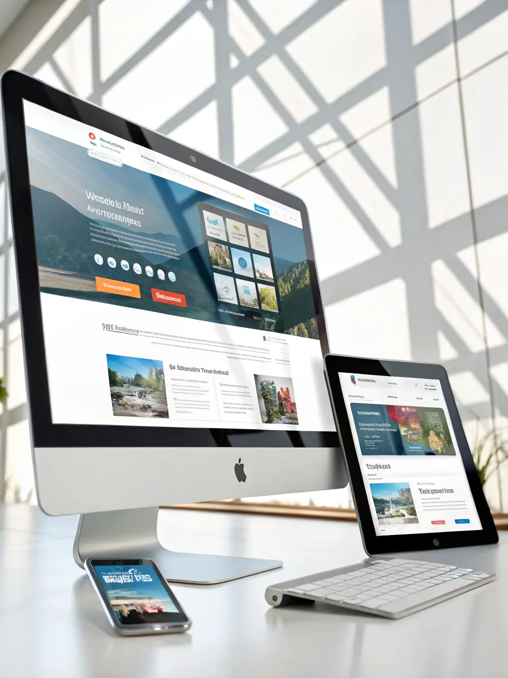 A clean, modern website design showcasing a responsive layout on various devices, emphasizing user experience and visual appeal.